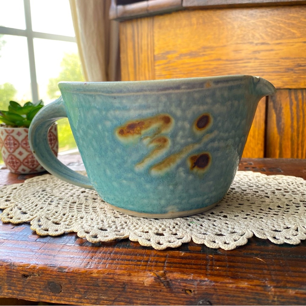Studio Pottery Bowl with Handle & Pour Spout EUC